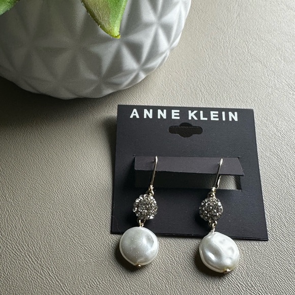 Anne Klein Women's Crystal and Pearl Double Drop Earrings - Picture 4 of 4